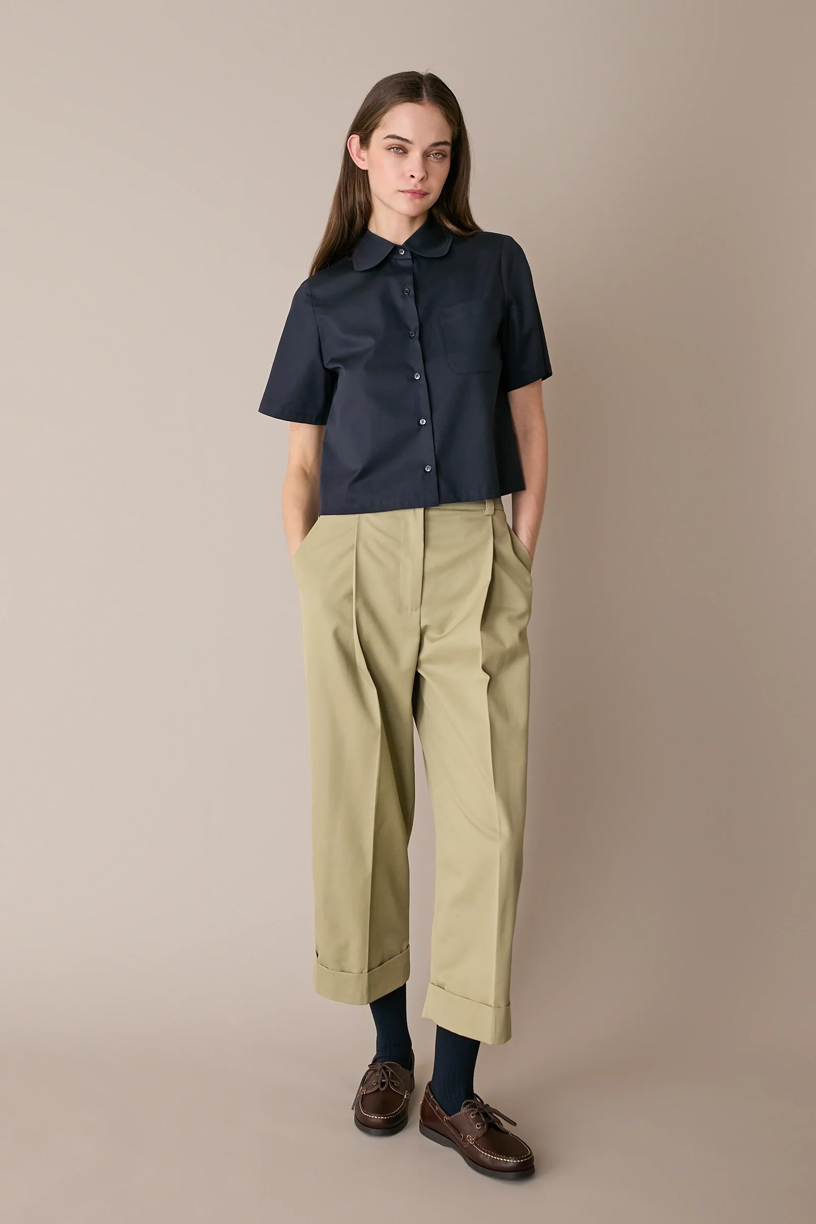 Camicia boxy in cotone con colletto stondato - Image 13