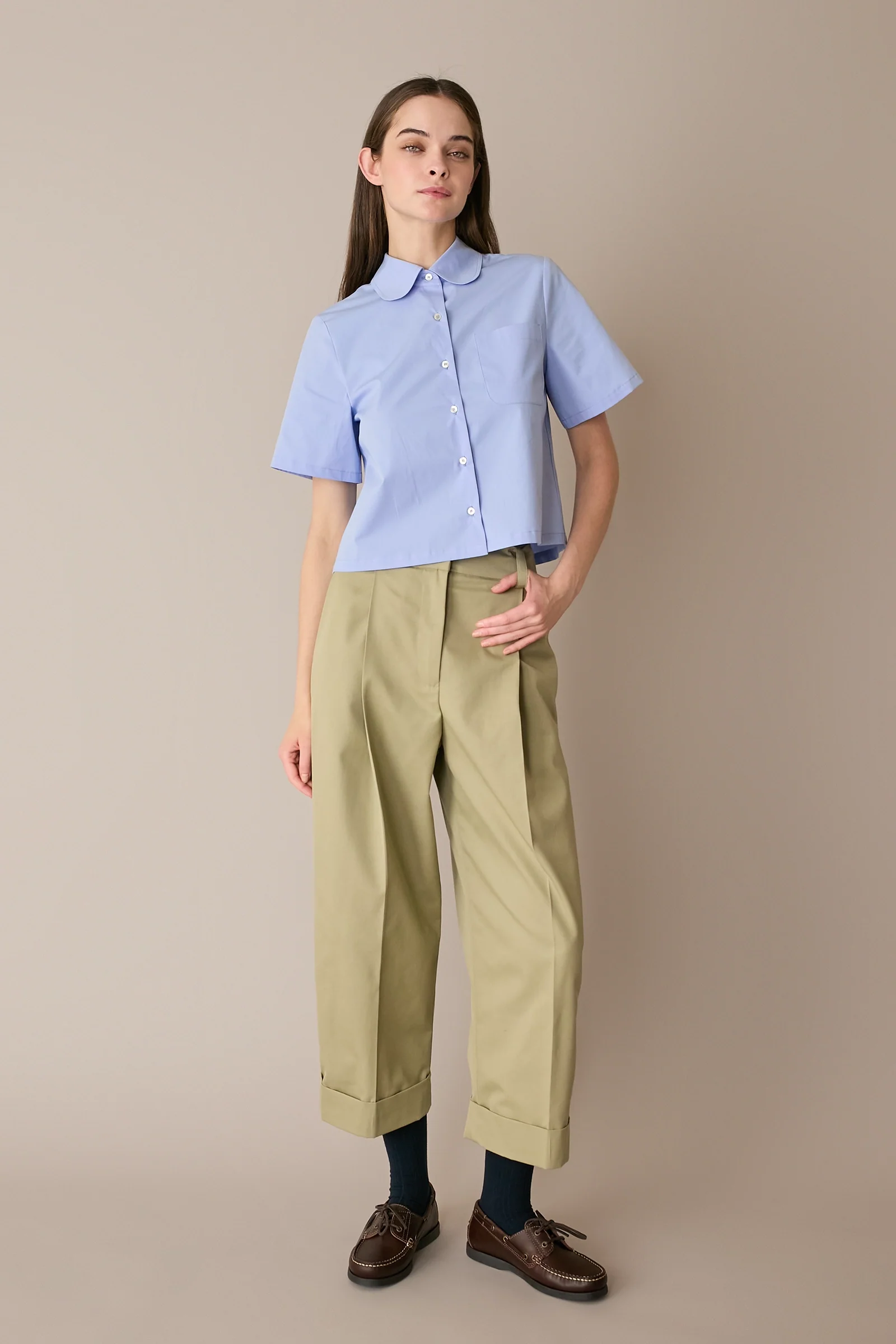Camicia boxy in cotone con colletto stondato - Image 3