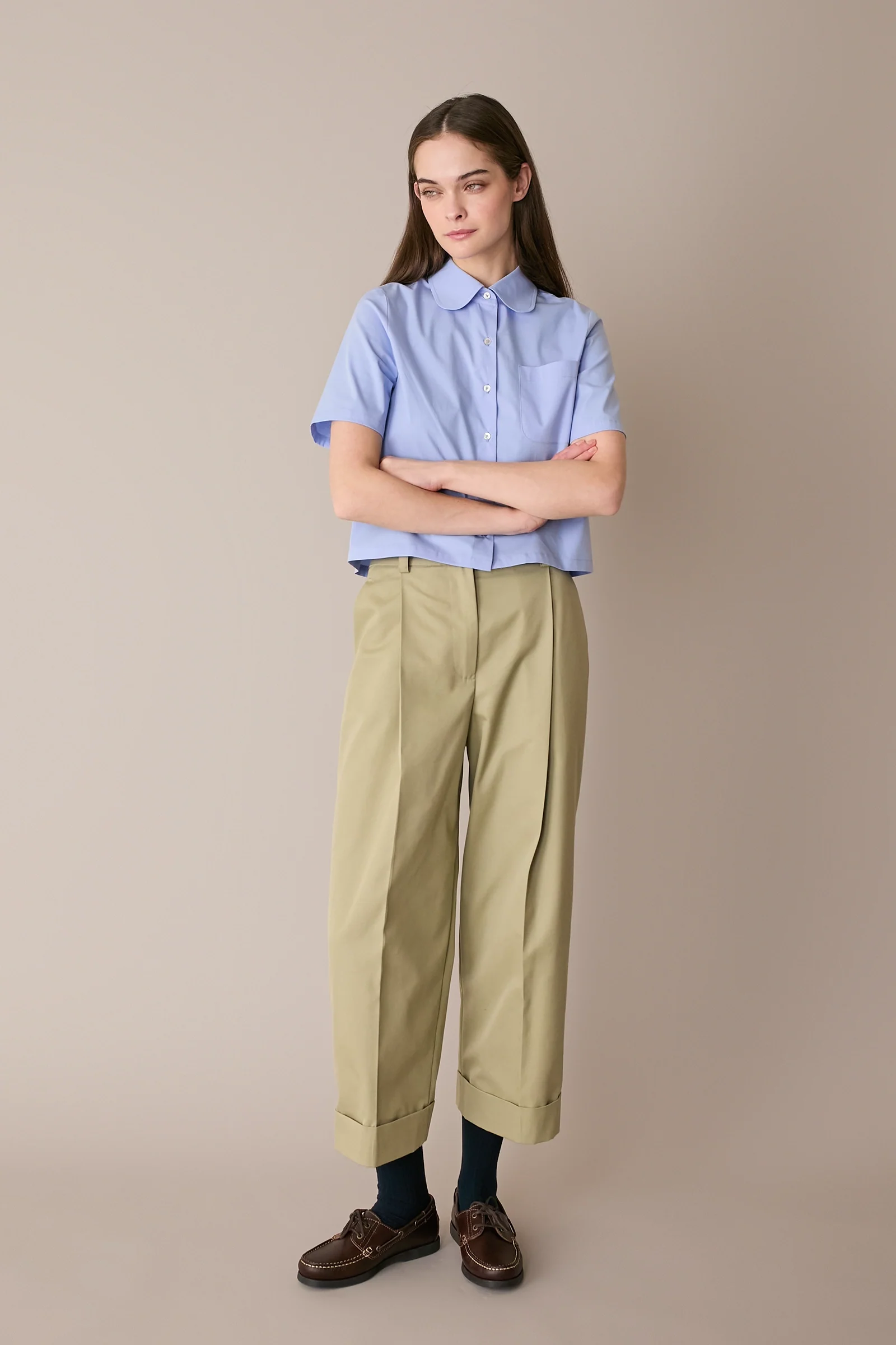 Camicia boxy in cotone con colletto stondato - Image 4