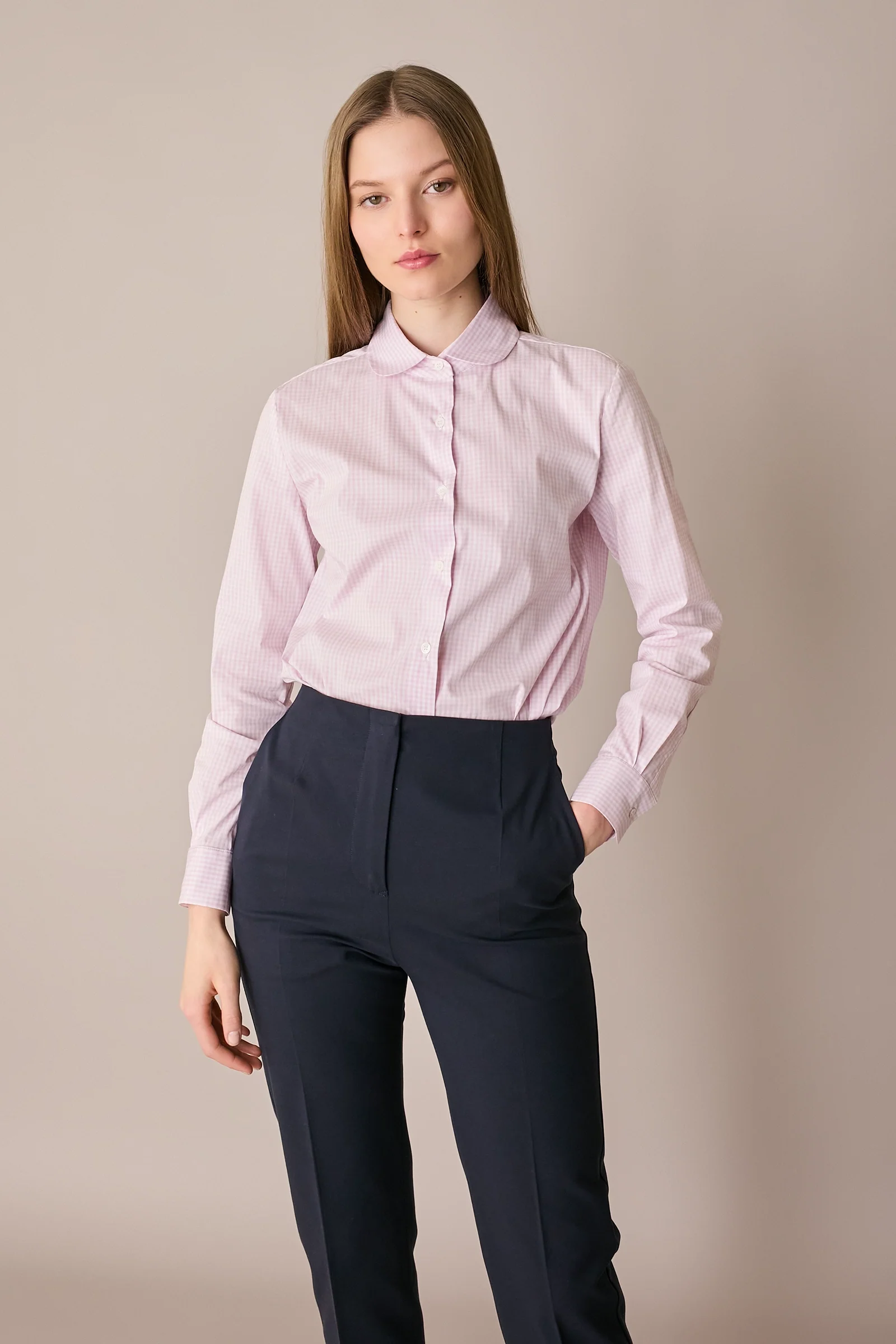 Camicia in cotone stretch con colletto stondato - Image 5