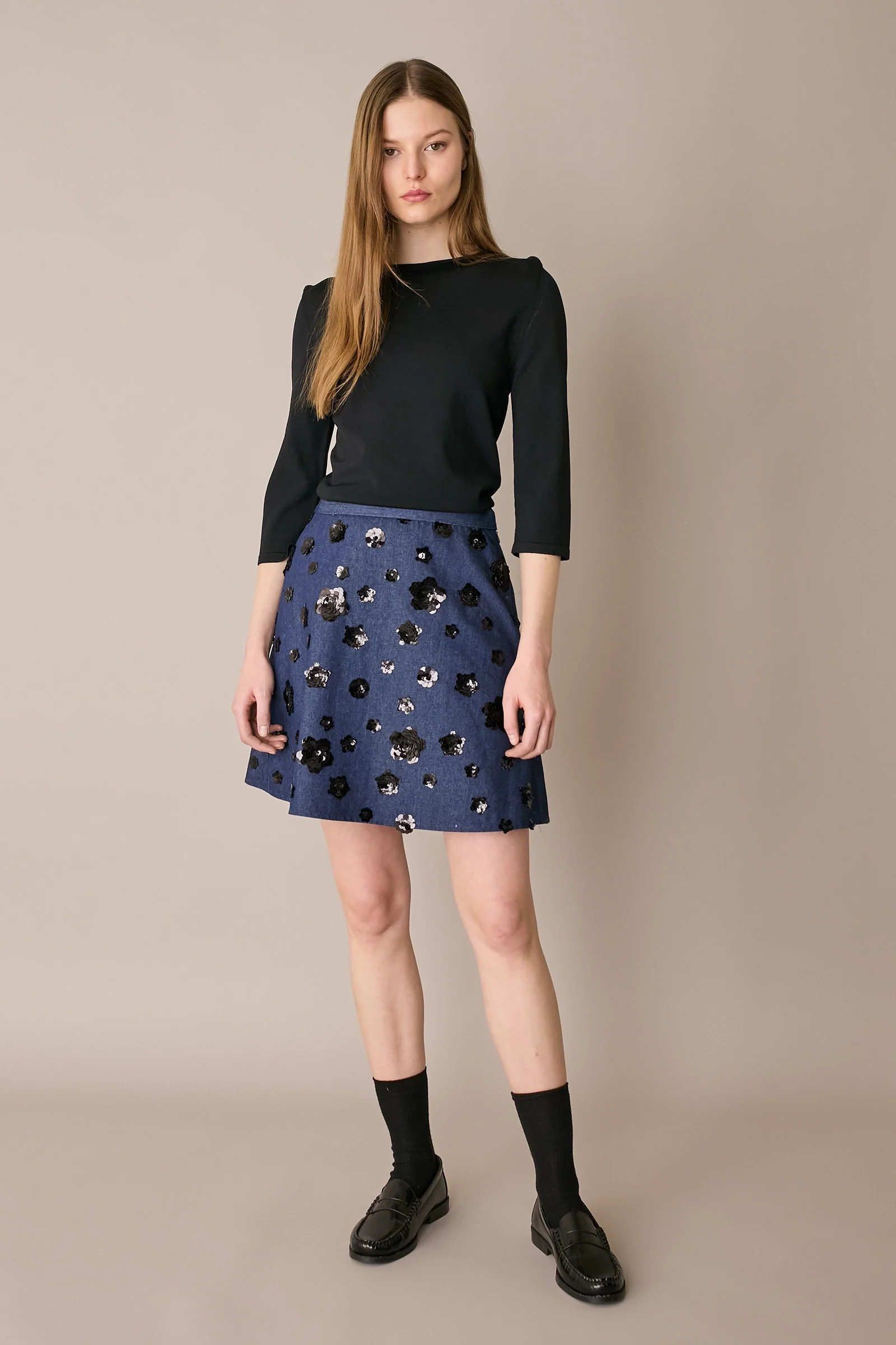 Gonna in denim con ricami paillettes - Image 6