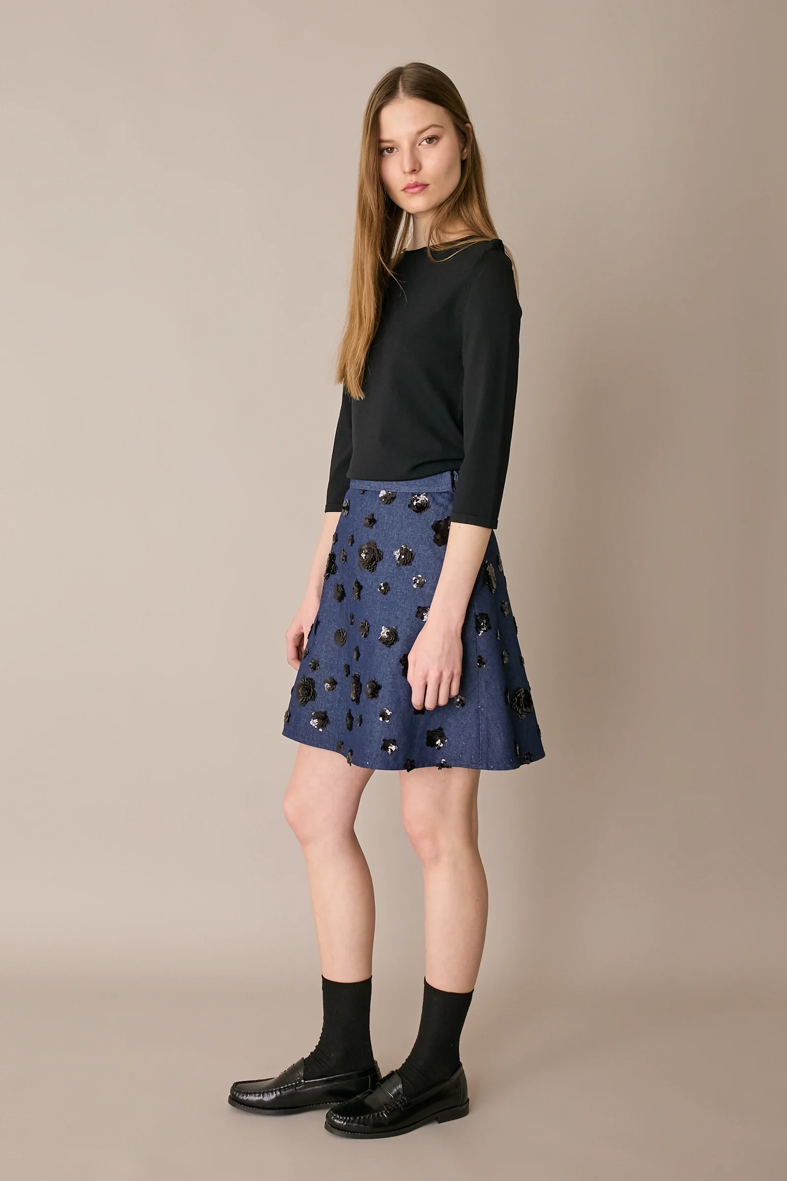 Gonna in denim con ricami paillettes - Image 8