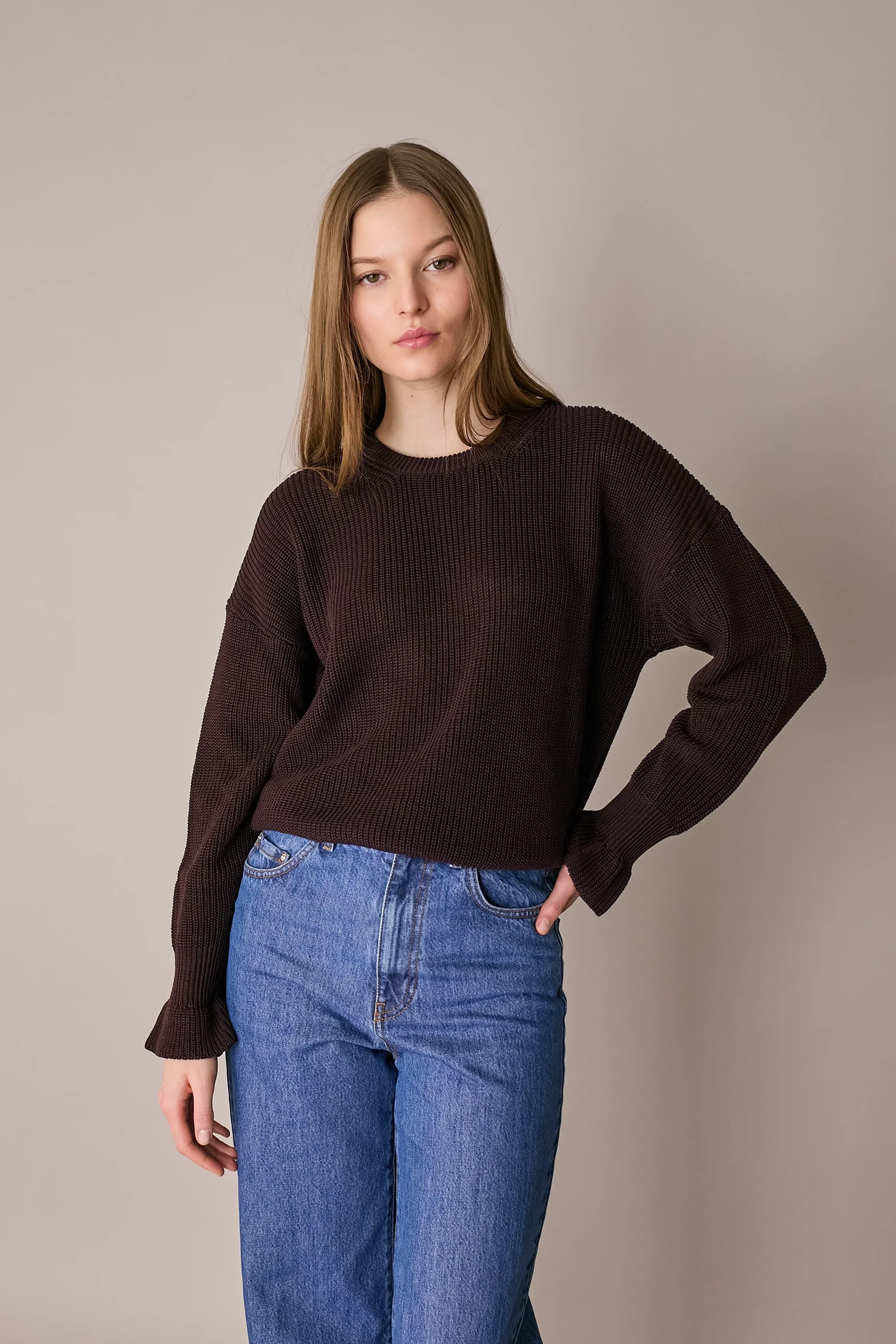 Maglia punto pannocchia con polsini volant - Image 4