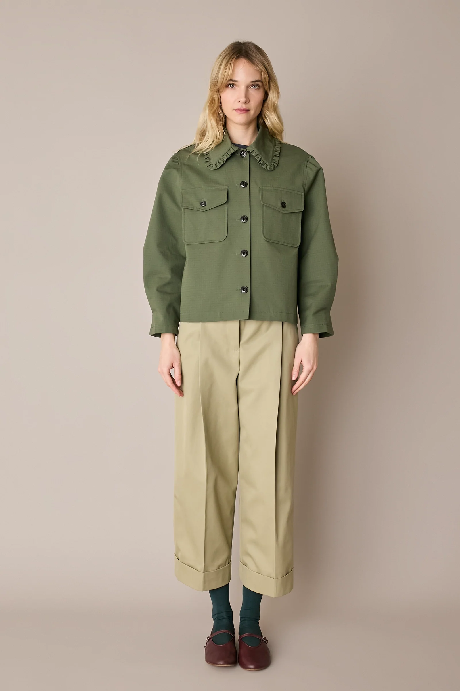 Pantaloni in cotone con piega e risvolto - Image 8