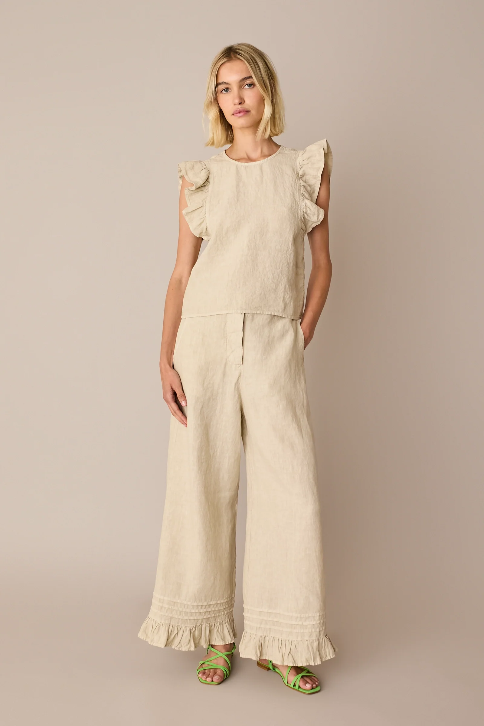 Top in lino con maniche ad aletta - Image 7