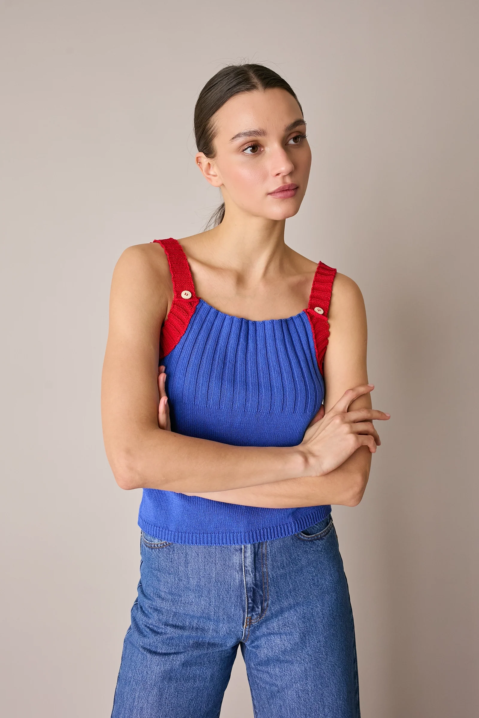 Top in maglia con spalline a contrasto - Image 7