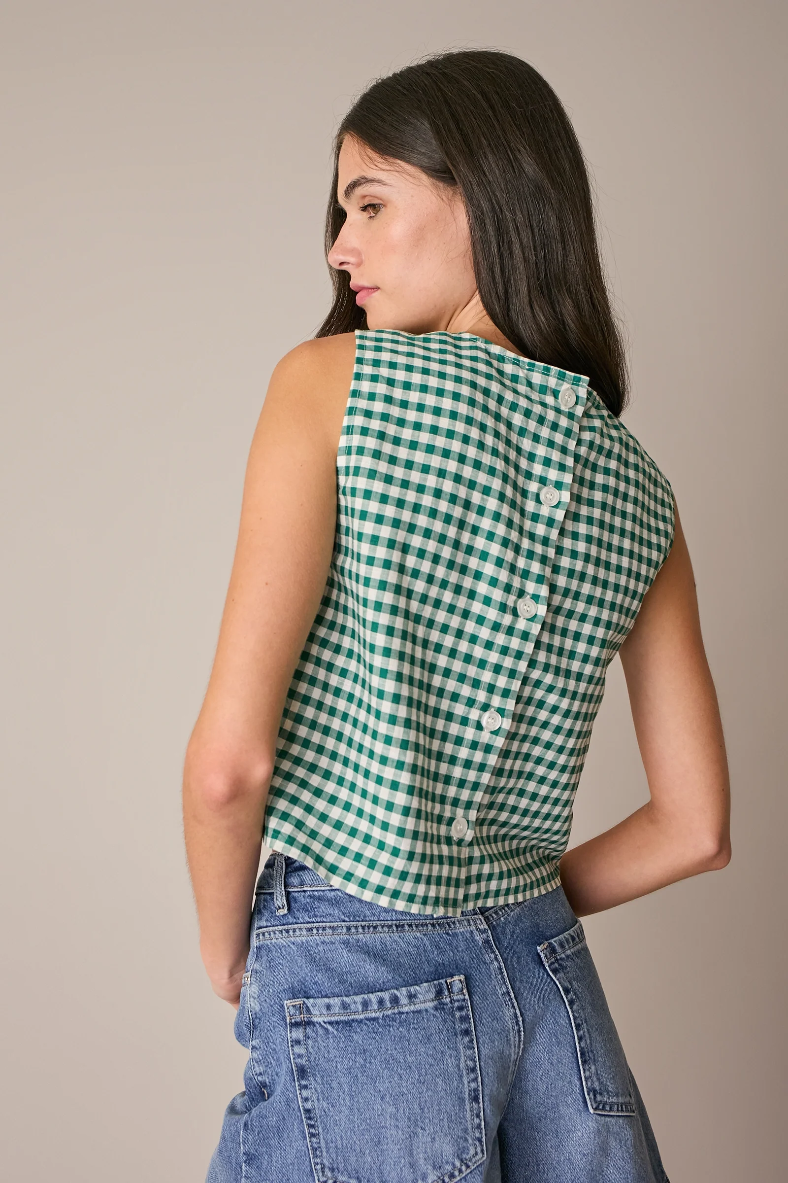 Top vichy in lino e cotone